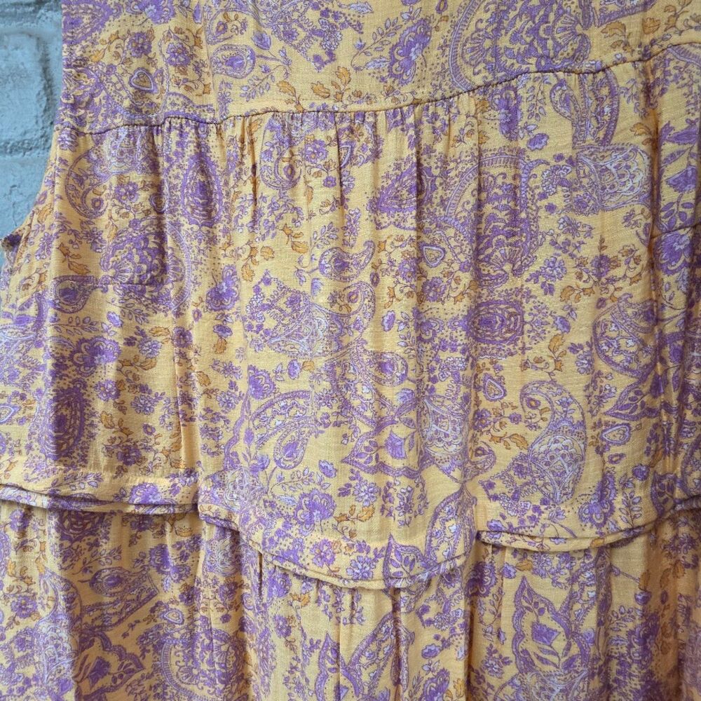 J. Jill Yellow Purple Paisley Tiered Maxi Dress Pleated Sleeveless XL Tall - Picture 6 of 9